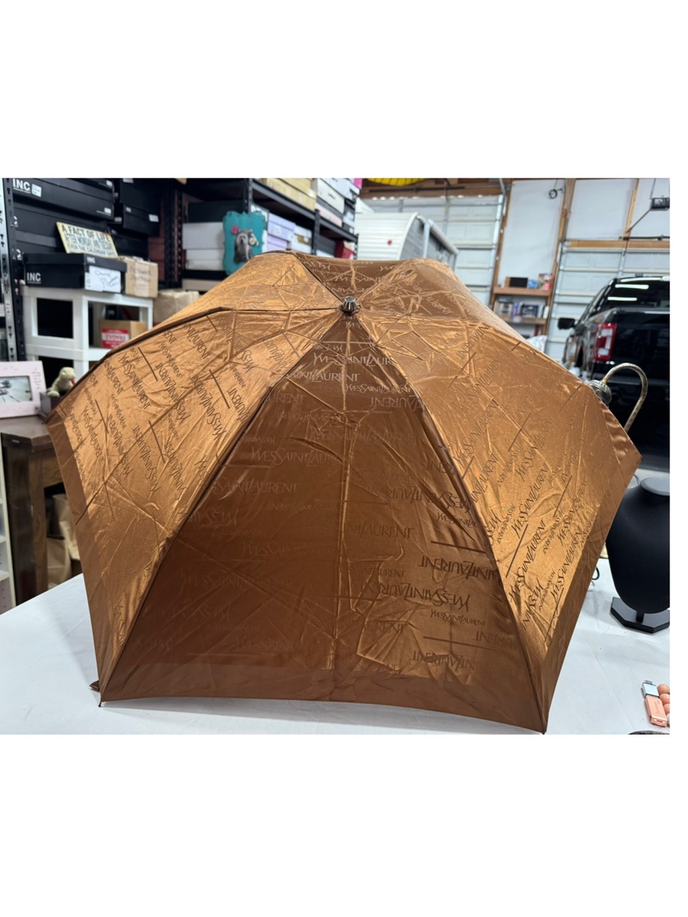 YSL Monogram Brown Compact Umbrella New